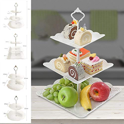 3-Tier/2-Tier Elegant Square Cake Stand Pure White Embossed Dessert Display Rack 1PC