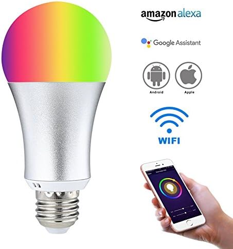 Smart Alexa Light Bulb, Syvio Wifi LED Light Bulbs with E27 8W Power RGB Light Bulb, Timing Function & Dimmable Night Light 16 Million Warm Colors, Compatible with Amazon Alexa Echo Dot & Google Home Assistant, Good Smart Bulb for IOS and Android Device APP Remote Control, No Hub Required - Silver [Energy Class A+]