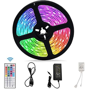 LED Strip Lights, 16.4ft/5m RGB Color Changing Lighting Strip Tape Lights 150 LED 5050 Strip Rope Light with 44 Keys Remote Control Dimmable Mood Lighting for Home TV Kitchen DIY Decoration