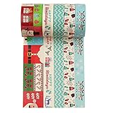 Wise Bird Christmas Washi Tape, Christmas Decoration, Santa, Snowman, Wave, Christmas Deer Pattern, Christmas Gift Wrap, Blue Red Colored Washi Tape for School Office - W12