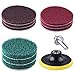 SIQUK 9 Pieces Scrub Pads 4 Inches Drill Power Brush Tile Scrubber Scouring Pads Cleaning Kit including 3 Kinds of Abrasive Buffing Pads Replacement and 1 Pc Hook Attachment for House Cleaning