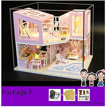 Diy Puppenhaus Blau Und Pink Zweiter Stock Loft Mit Led Leuchten Staubschutz Diy Haus Holz Modelbausatz Das Gartenhaus Geburtstagsgeschenk Rosa F Amazon De Kuche Haushalt