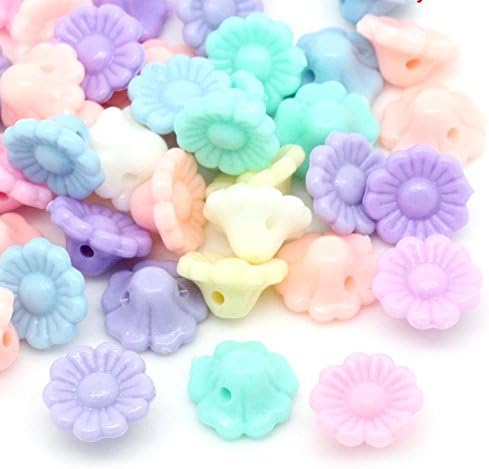 50 Pastel Flower Beads Shank Buttons Acrylic 12mm Mixed Colours J28569V