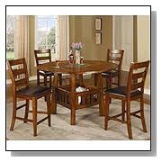 Counter Height Dining Sets 5pc Counter Height Dining Set with Lazy Susan in Dark Oak Finish