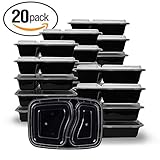 Meal Prep Containers[20 Pack]Meal Prep Bowls with Lids Food Containers 2 Compartment Food Prep Containers Bento Box Lunch Box BPA Free ,Reusable, Washable,Freezer Safe Microwave Safe(32oz)