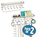 mDesign Decorative Metal Closet Wall Mount Jewelry Accessory Organizer for Storage of Necklaces, Bracelets, Rings, Earrings, Sunglasses, Wallets - 8 Large /11 Small Hooks, 1 Basket - 2 Pack - Satin