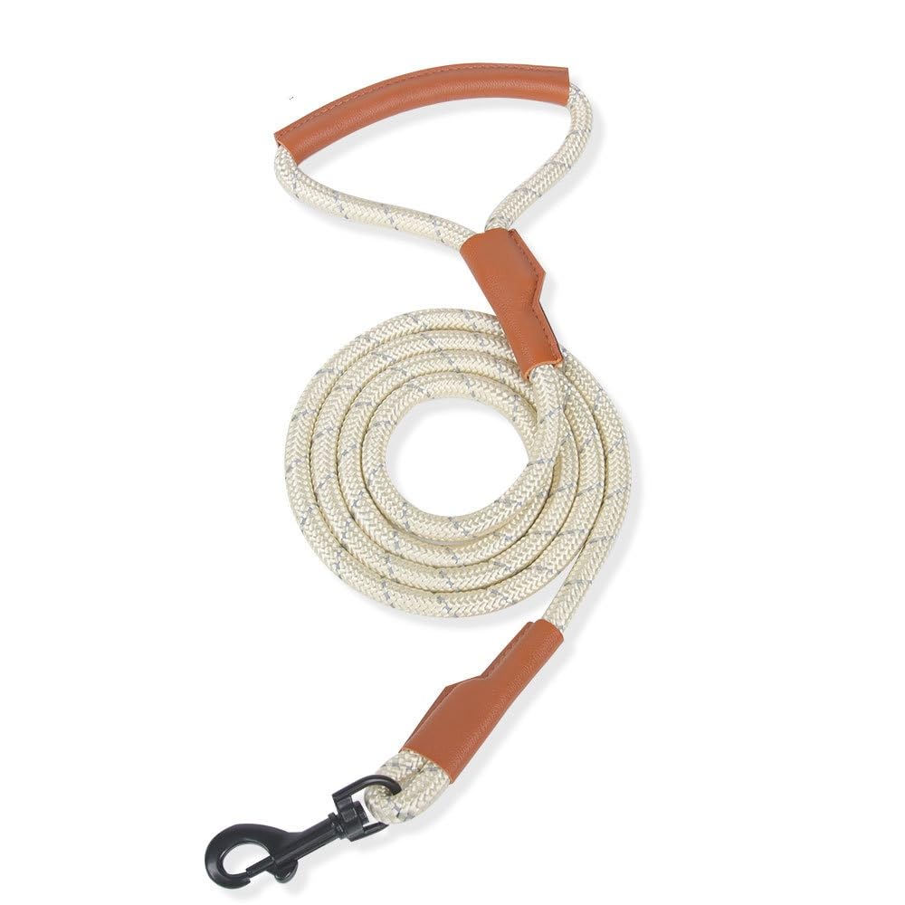 EBLIN Rope Dog Lead with Soft Padded Handle, 1.5m Reflective Dog Lead and Multi-Colour for Large Dogs, （1/2'' x 5 FT) (Beige)