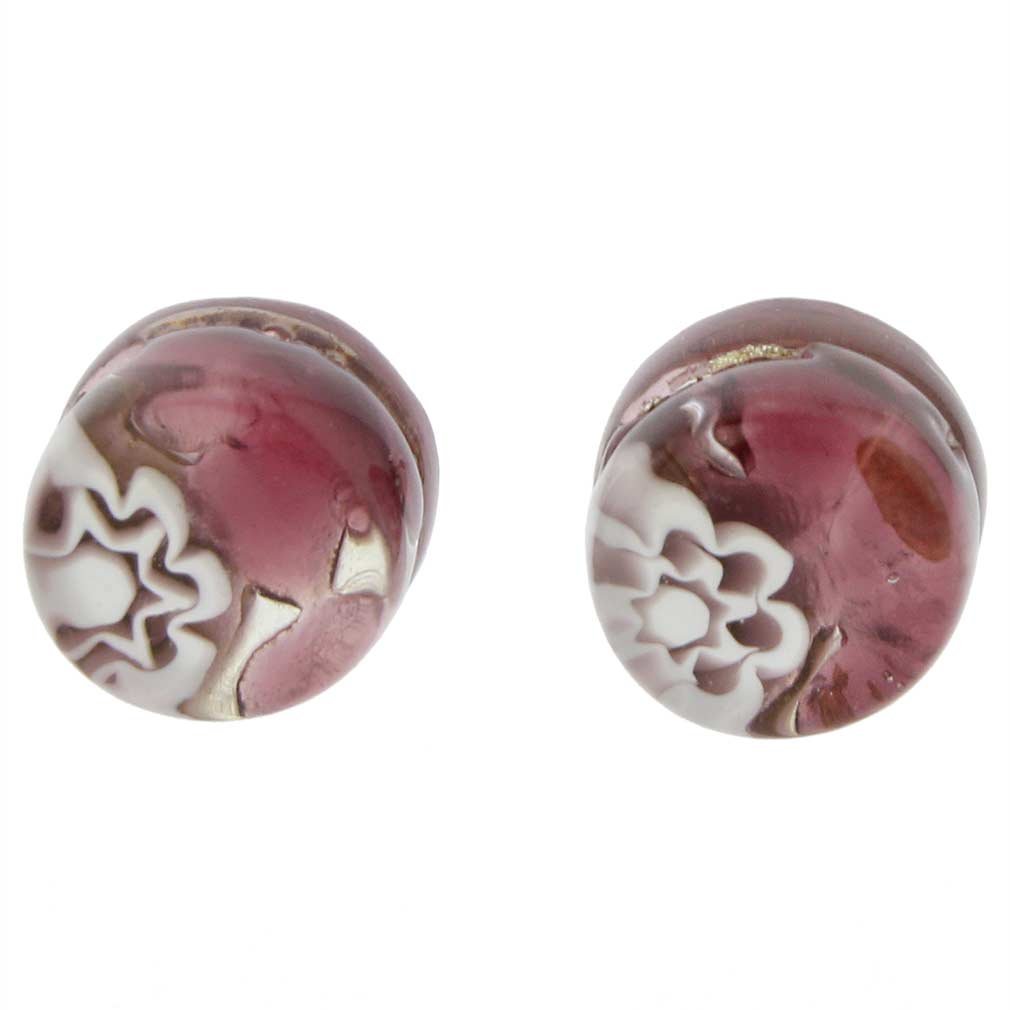 Glass Of Venice Murano Glass Venetian Reflections Round Stud Earrings - Purple Silver