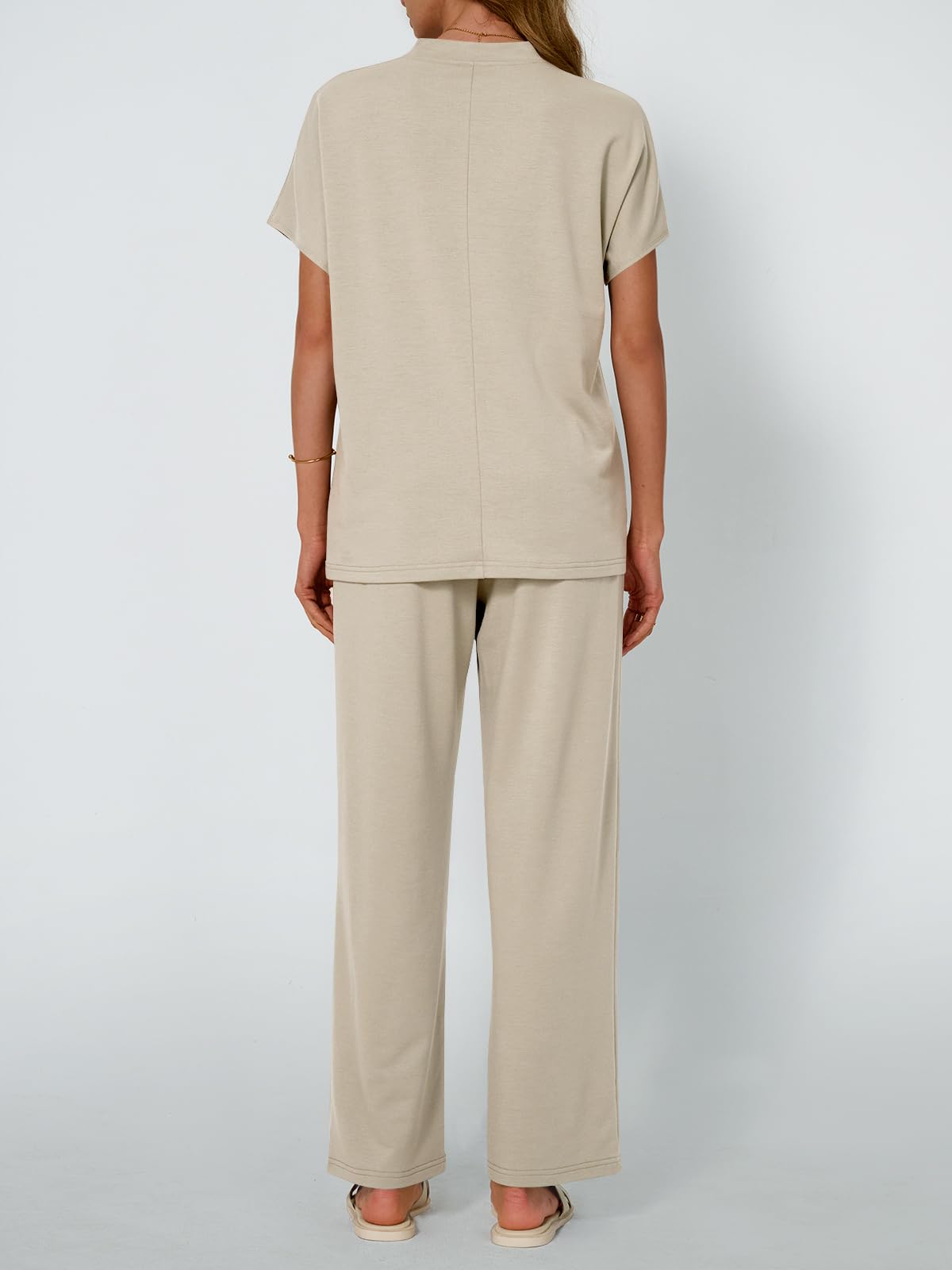 AUTOMET Womens 2 Two Piece Lounge Set Sweatsuit Sweat Suit 2025 Summer Short Sleeve Pants Matching Loungewear Vacation Travel Airport Resort Wear Beach Spring Outfits Clothes - Image 4