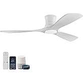 52in Smart Low Profile Ceiling Fans with Lights Remote,Quiet DC Motor,Outdoor Indoor Flush Mount Ceiling Fan,Control with WIF