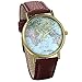 JewelryWe Classic Leather Watch World Map Pattern Quartz Wristwatch Unisex Birthday Gift