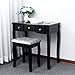 BEWISHOME Vanity Table Set with Mirror & Cushioned Stool Dressing Table Vanity Makeup Table 5 Drawers 2 Dividers Movable Organizers Black FST01H