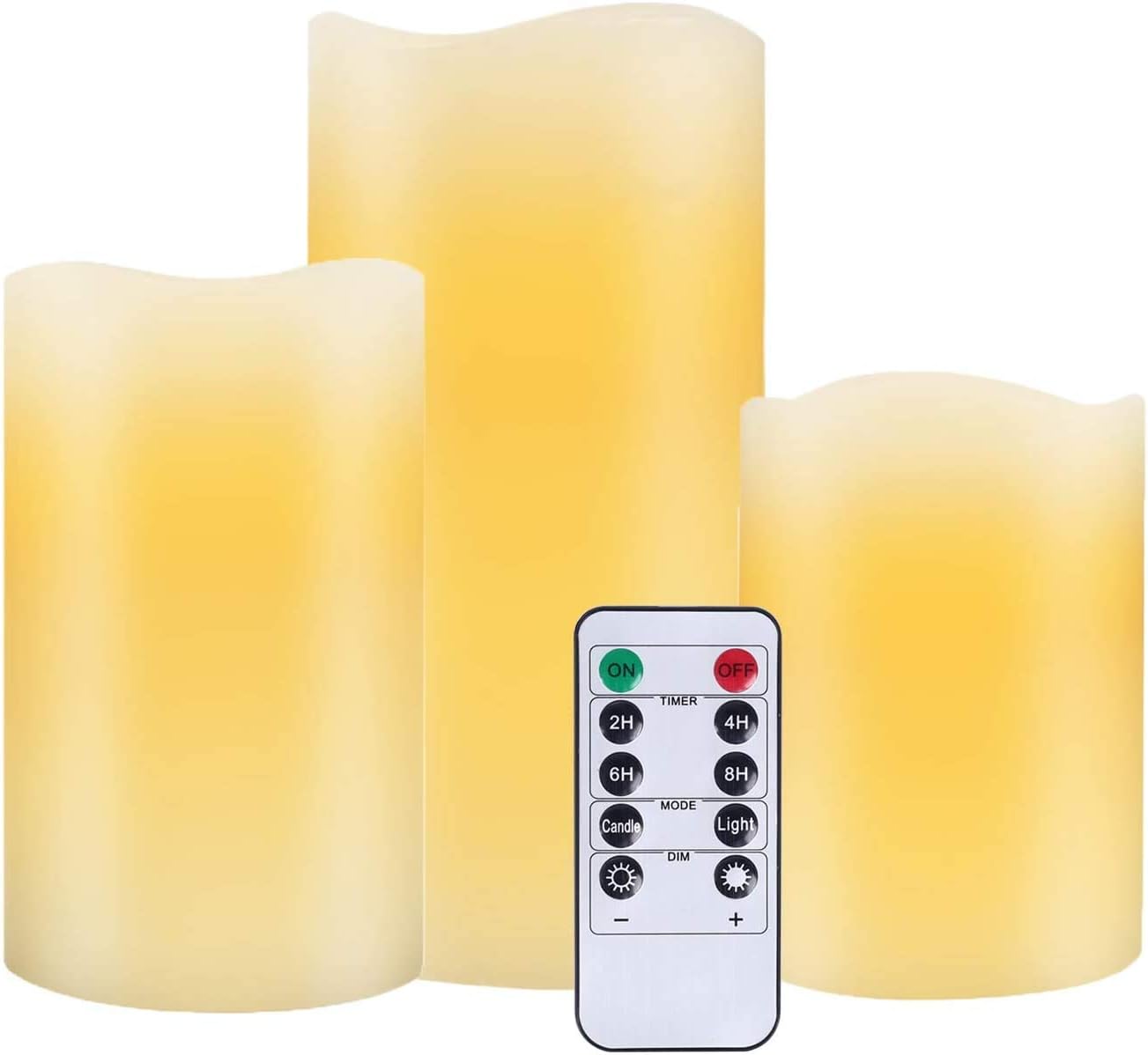 Nancia Flameless Candles Battery Operated Candles 4" 5" 6" Set of 3 Ivory Real Wax Pillar LED Candles with 10-Key Remote and Cycling 24 Hours Timer: Home & Kitchen