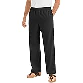 Auxo Men's Casual Linen Pants Elastic Waist Drawstring Beach Summer Pants Lightweight Linen Cotton Trousers