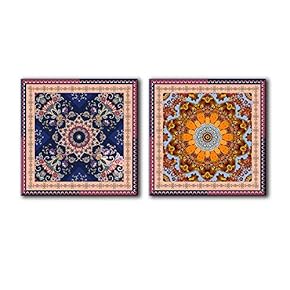 2 Panel Square Canvas Wall Art - Abstract Floral Patterns - Giclee Print Gallery Wrap Modern Home Art Ready to Hang - 12"x12" x 2 Panels