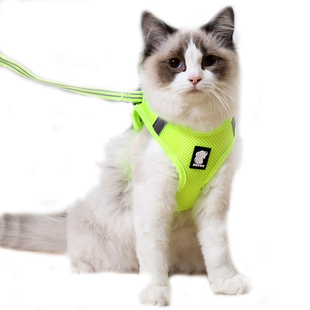Cat Harness and Leads,Ultra-Light Pet Harness Breathable Soft Mesh Walking Vest Harness for Cats (XS, Fluorescent Green)
