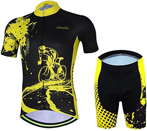 Aogda Cycling Jerseys Men Bike Shirts Breathable Short Sleeves Tights Suit Biking Bib Shorts Bicycle Jacket And Pants (Black Suit, XXXX-Large)