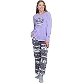 GreaterGood Nordic Paws Pajama Set for Women Long Sleeve Top Fleece Pants with Pockets Cozy Winter Animal Print Sleepwear