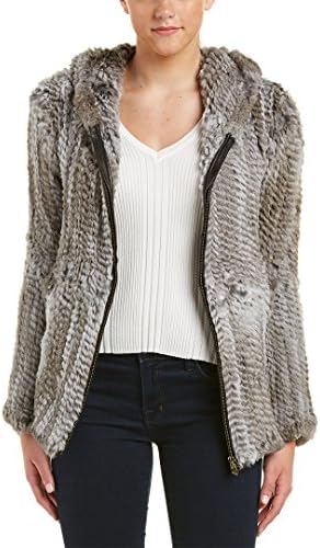 Adrienne Landau Womens Leather-Trim Hoodie, L, Grey