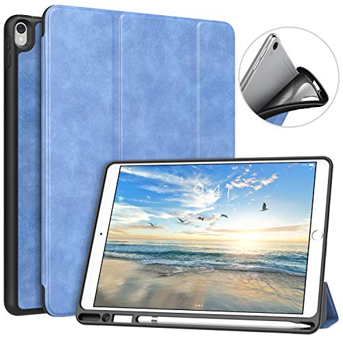 MoKo Case for iPad Pro 10.5 with Apple Pencil Holder Slim Lightweight Smart Shell Stand Cover Case with Auto Wake/Sleep for Apple iPad Pro 10.5 Inch 2017 Released Tablet, Light Blue