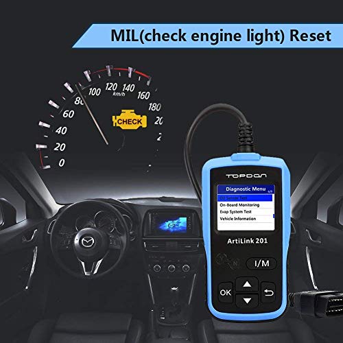 OBD2 Code Reader - Full OBDII Functions Scan Tool for I/M Emission Test, OBD2 Scanner Car Diagnostic Tool with On-board Monitoring and Turning off MIL(Check Engine Light) TOPDON AL201