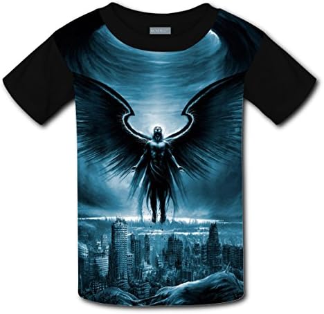 Cartoon Wings T-Shirt Unisex Kids Fashion Short Sleeve Tee T-Shirts (Black)