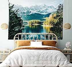 Ambesonne Landscape Tapestry, Mountain Lake in
