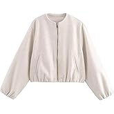 MakeMeChic Women's Bomber Jacket Crew Neck Long Sleeve Zip Up Oversized Coat Outerwear