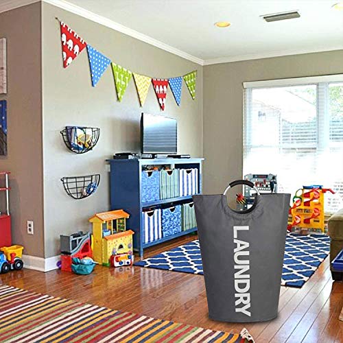 MEMX Laundry Basket, 82L Laundry Hamper - Durable Handles Collapsible Fabric Laundry Bag, Waterproof Portable Washing Bin Folding Clothes Bag, Storage Basket for Dorm Room Bathroom College(Dark Grey)