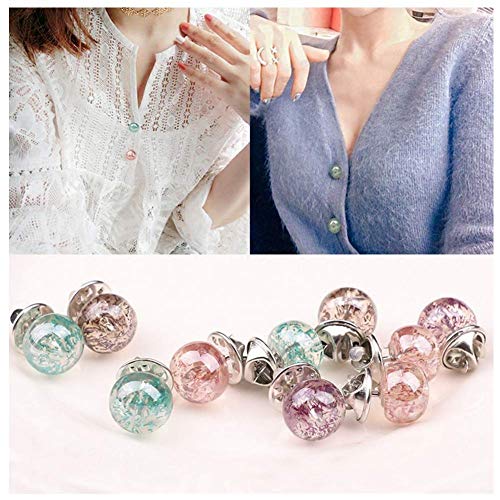 Joyci 10-Pack Women Shirt Brooch Buttons Lapel Pins Novelty Suit Vest Safety Buckle Metal Tie Tacks Pin Back Clutch (Clear Ball)