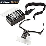 Artisan's Head Magnifier | 5 pcs 1.1" x 3.3" Head Magnifier Glasses Mount Replaceable Optical Lens with Safety Bracket and Super Bright Interchangeable LED Light for Micro Works Doing Jewelry | 318