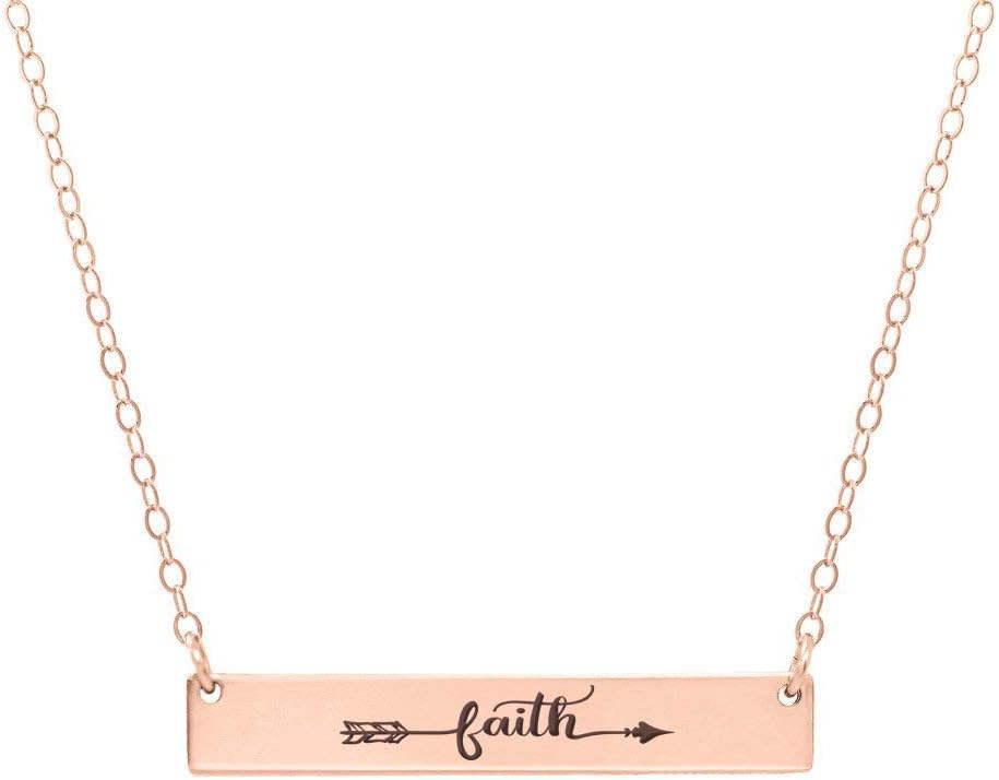 Anavia Personalized Inspirational Bar Necklace Engraved Motivational Message Faith Arrow Horizontal Pendant Jewelry 316L Stainless Steel for Women Girls Men, Back Engraving