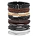 Jusnova 6-10Pcs Braided Leather Bracelets for Men Women Wooden Bead Cuff Bracelet Adjustable