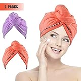 Miracu 2 Pack Hair Drying Towels, Quick Dry Ultra Absorbent Microfiber Hair Towel Turban Wrap Shower Head Towel for Women, Girls and Children