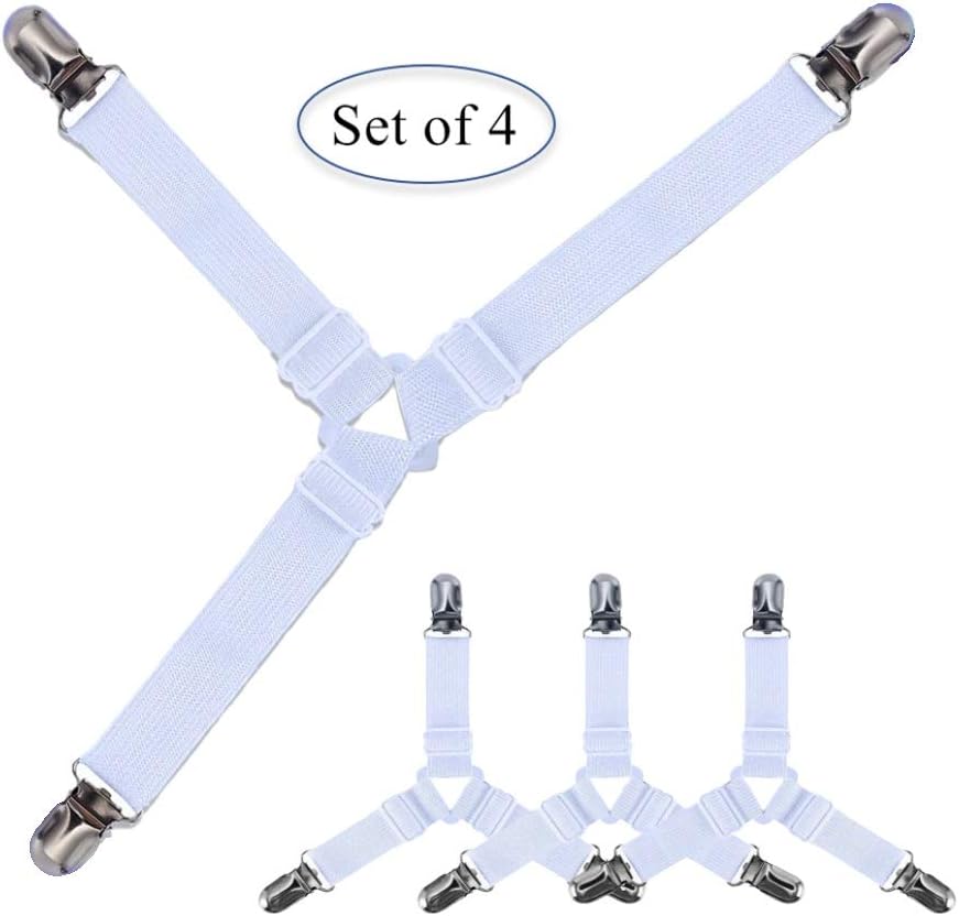 Yamor Bed Sheet Holder Straps,Triangle Sheet Fasteners,Adjustable Elastic Suspenders Gripper Holder Straps Clip for Fitted Bed Sheets, Mattress Covers,Sofa Cushion& More (4 Pack-White): Home & Kitchen