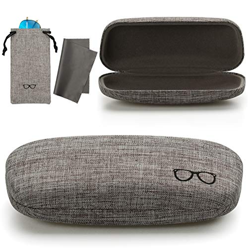 Vemiss Hard Shell Eyeglasses Case Soft Linen Fabrics Portable Glasses Sunglasses Box (Medium, Gray)