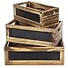 MyGift Rustic Burnt Wood Nesting Storage Bins with Chalkboard Panel and Cutout Handles, Decorative Farmhouse Wooden Stackable Open Top Boxes, 3 Piece Set