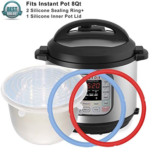 2pcs Instant Pot Silicone Sealing Ring &amp; 1 Inner Pot Lid Combo , Seal Lasting &amp; BPA-free Made By Pure Silicone , Fits IP-DUO80 , IP-LUX80 , 8Qt By Treasuree
