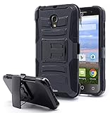 One Touch Pop Icon 2 LTE Case, Nagebee - Alcatel One Touch Pop Icon 2 LTE A846L Heavy Duty Hybrid Armor Dual Layer Rhino Kickstand Belt Clip Holster Combo Rugged Case (Holster Combo Black)
