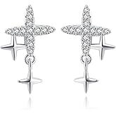 SLUYNZ 925 Sterling Silver CZ Star Earrings Studs for Women Teens Tiny Post Studs Earrings Star Drop
