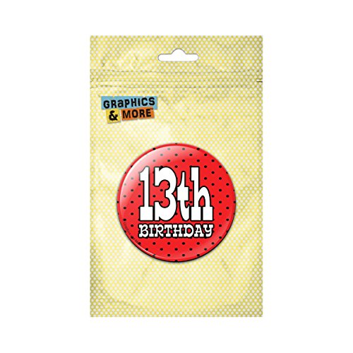13th Thirteenth Thirteen Birthday Red Black Polka Dots Pinback Button Pin Badge - 3 Inch Diameter