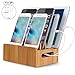 Real Bamboo Charging Station USB Charging Dock Storage Box Eco Friendly Desktop Stand Dock Holder For iPhone iPad Pro Smartphones,Cords Cable Organizer Compatible with Most 4/5/6 USB Charger.