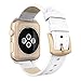 Simpeak Band for Apple Watch with Case 42mm, Genuine Leather iWatch Band Replacement Strap with Metal Apple Watch Case for 42 mm Apple Watch Series 3 Series 2 Series 1, White