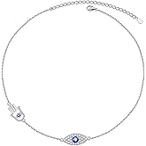 Alphm Evil Eye Hamsa Hand Choker S925 Sterling Silver Short Dainty Pendant Necklace for Women Jewelry Gift