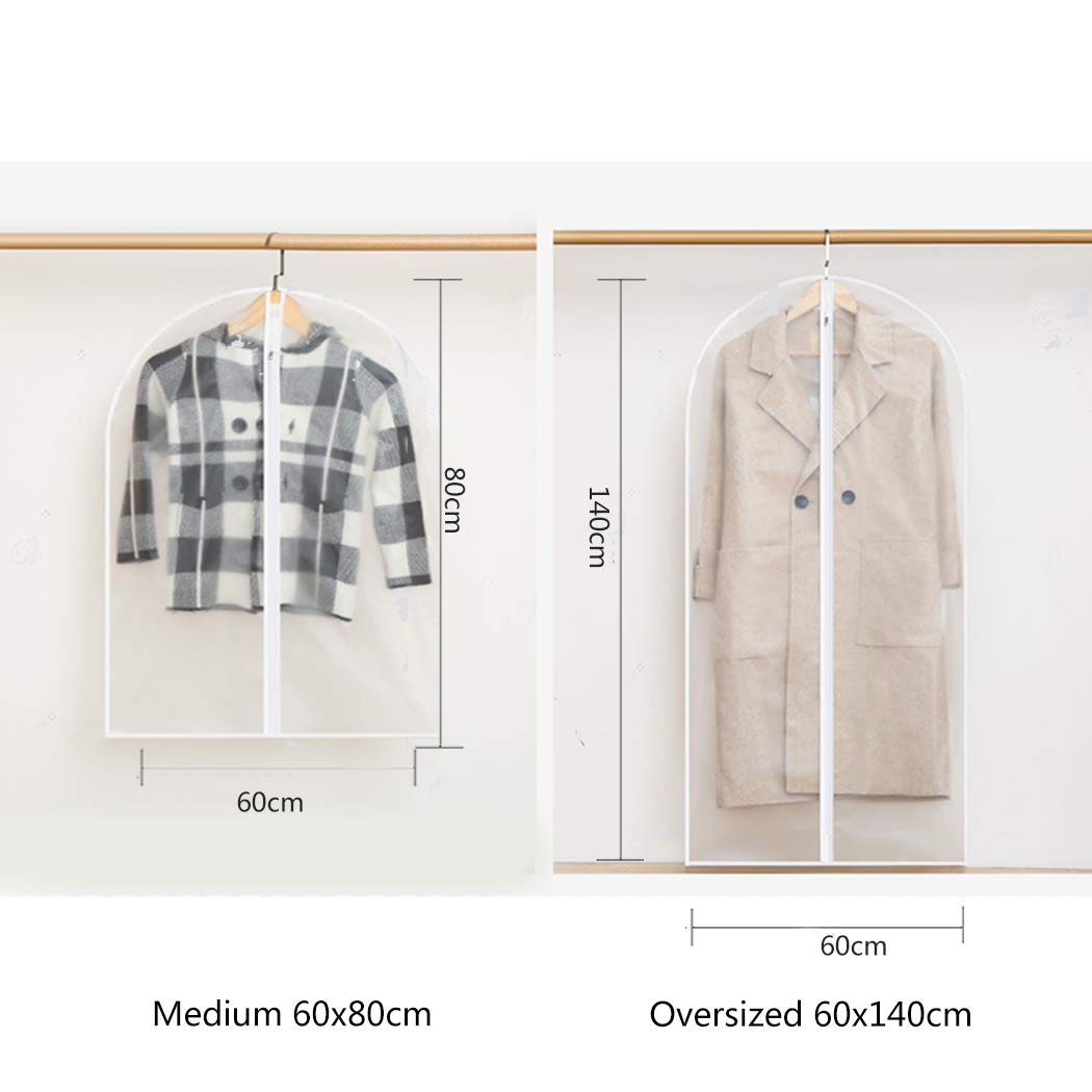 Tinyuet Home Abbigliamento Parapolvere, PEVA Trasparente Copriabiti Antipolvere Anti-fungine Lavabile con Cerniera 6Pcs(60 * 80cm/4Pcs & 60 * 140cm/2Pcs)