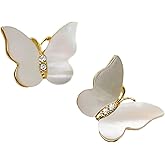 Pearl Butterfly Stud Earrings for Women 14K Gold-Plated with Rhinestone Accents Elegant Timeless Lightweight Dainty Everyday or Special Occasion Statement Jewelry Gift Idea