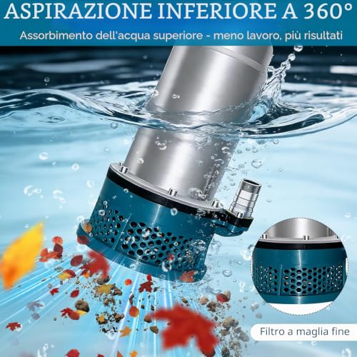 5000L/H Battery Powered Submersible Water Pump with 10m Hose, 5m Connecting Cable, 21V Battery and Charger for Swimming Pool, Water Bed, Garden Irrigation