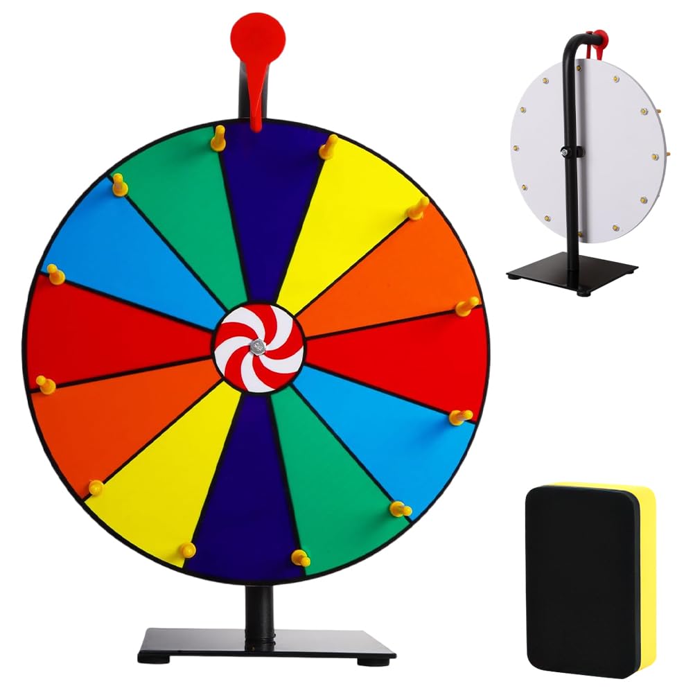 YANGUN 12 Inch Prize Wheel, 15 Slots Spinning Wheel, Spin Wheel with Dry Erase Eraser, Spinning Prize Wheel, Tabletop Roulette Spinner for Fortune Spin Game, Carnival, Tradeshow