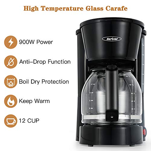 12 cup Coffee Maker, Drip Coffee Machine With Glass Coffee Pot ,Keep