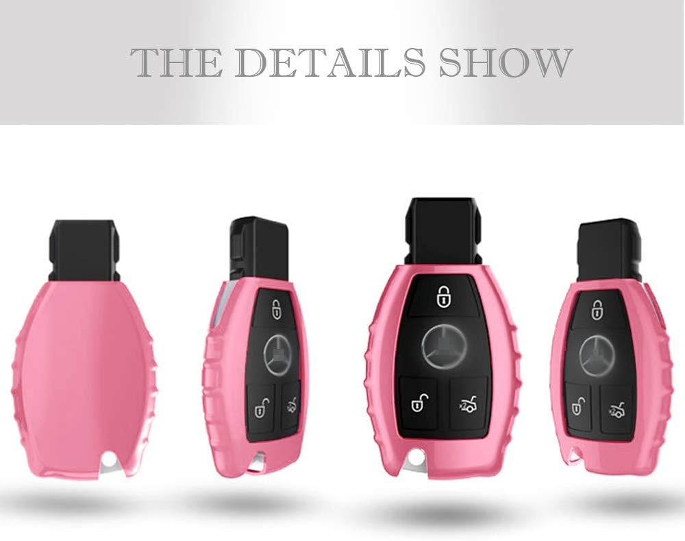 QBUC Car Key Cover for Mercedes Benz Soft TPU Car Key Case Holder Protector with Keychain Compatible with Mercedes Benz C E S M CLS CLK G Class Keyless Smart Key Fob (Pink) - Image 3